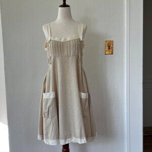 Hazel Linen Pinafore Dress with Ruffle Trim & Pockets – Size M